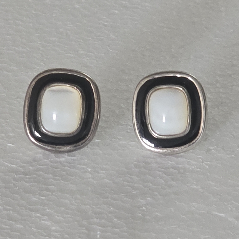 925 Sterling Silver Vintage ESPO SIG Mother Of Pearl Clip-On Earrings